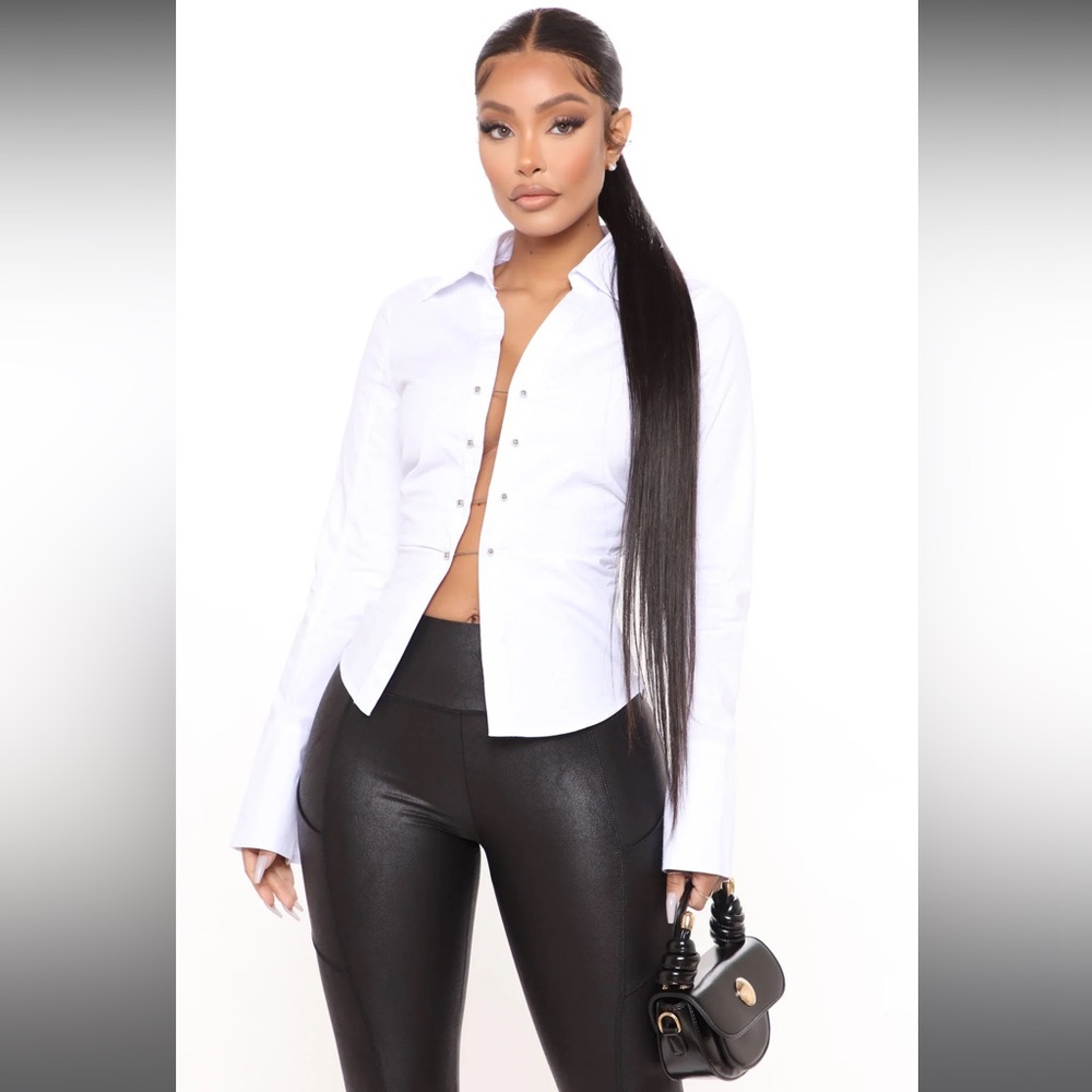 Fashion Nova - Drop The Pin Poplin Shirt - White